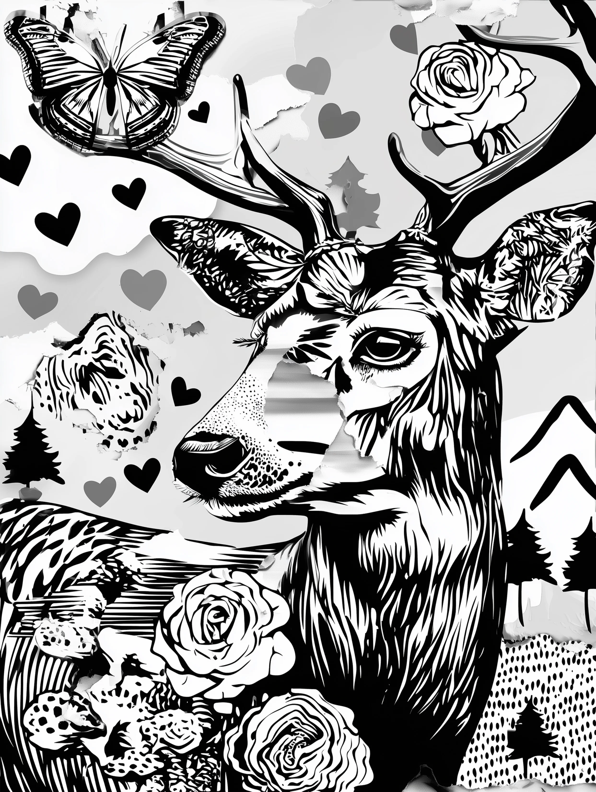 Free printable reindeer coloring page for adults featuring a reindeer looking left